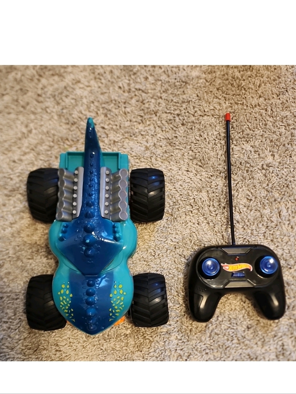 Hot Wheels RC Monster Truck Dinosaur Battery Operated Blue Orange Toy Vehicle